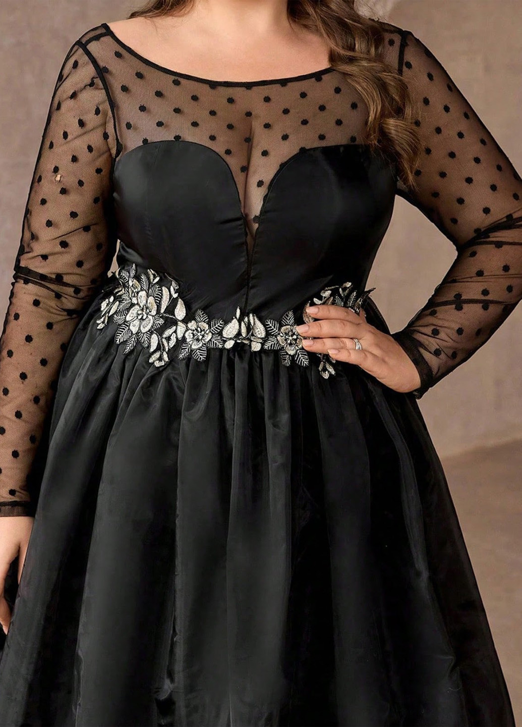Чорна вечірня сукня з спідницею-сонце, з відкритою спиною SHEIN в горошок