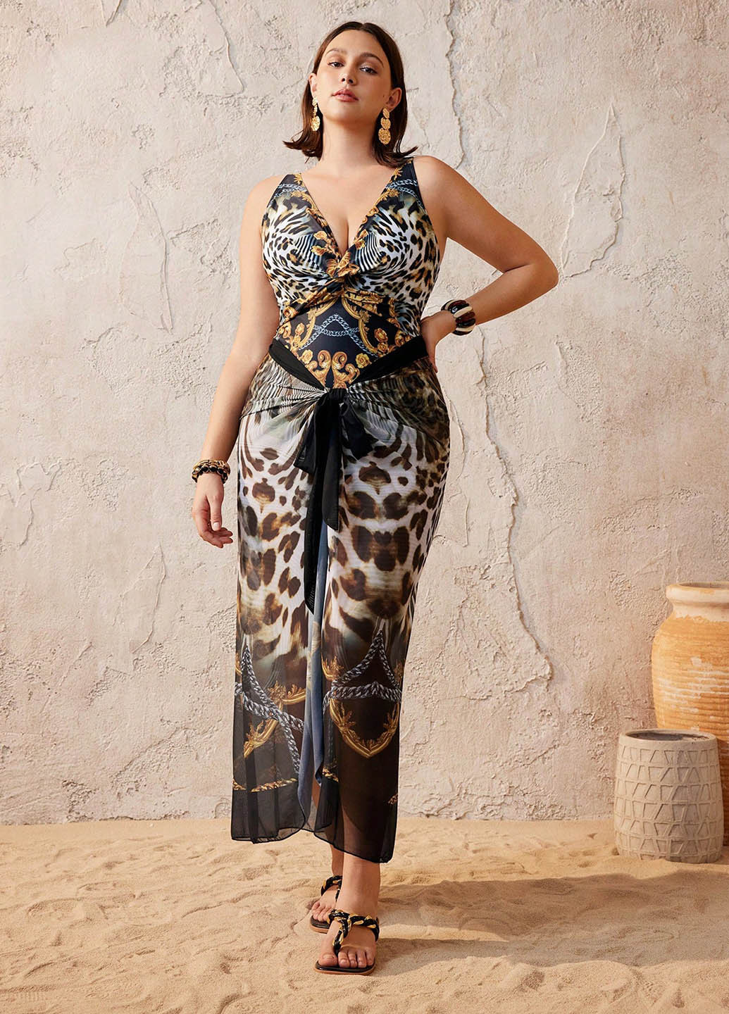 Комбинированный демисезонный комплект (купальник, юбка) слитный, майо SHEIN