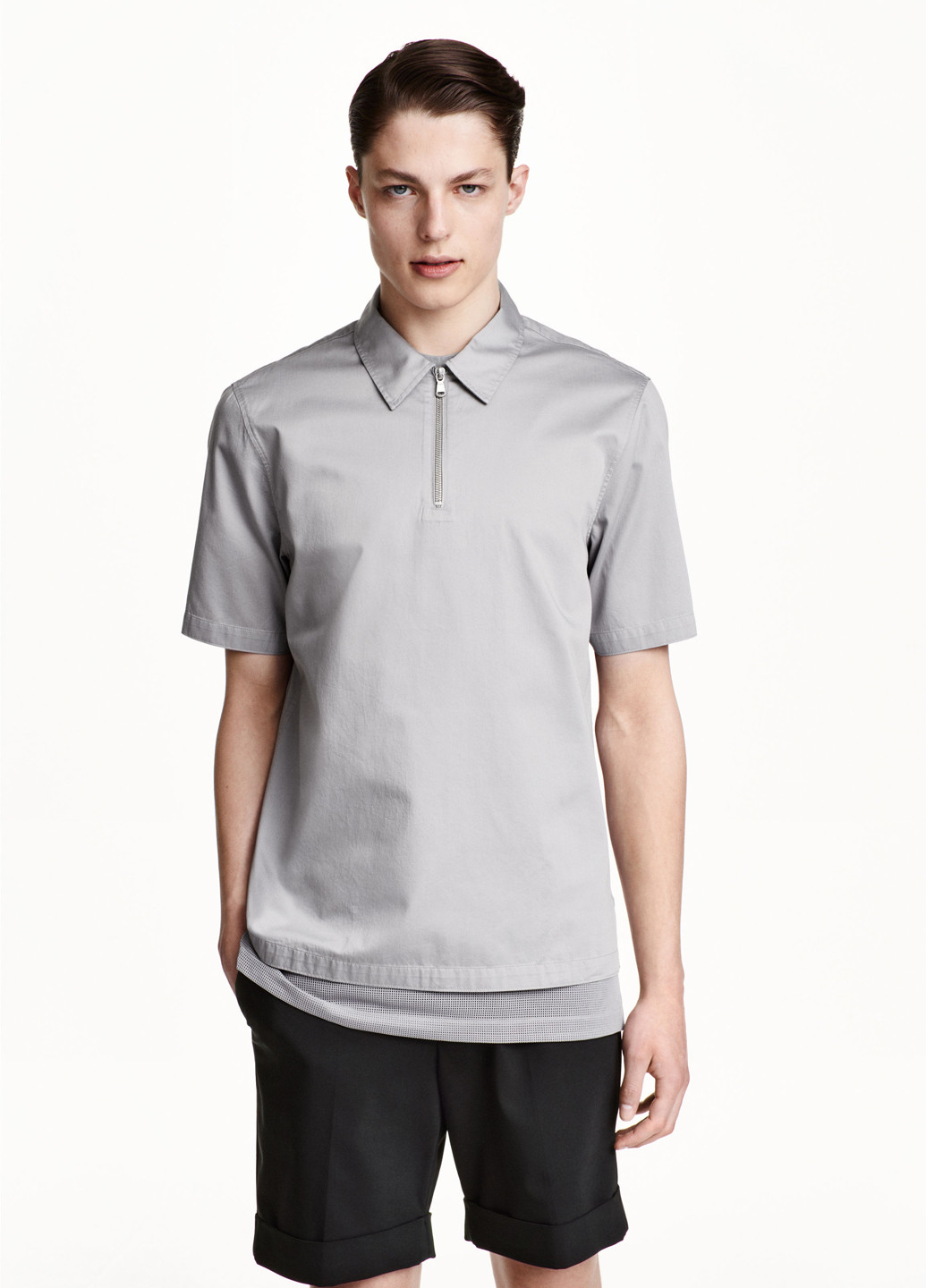 Светло-серая футболка-поло для мужчин H&M однотонная