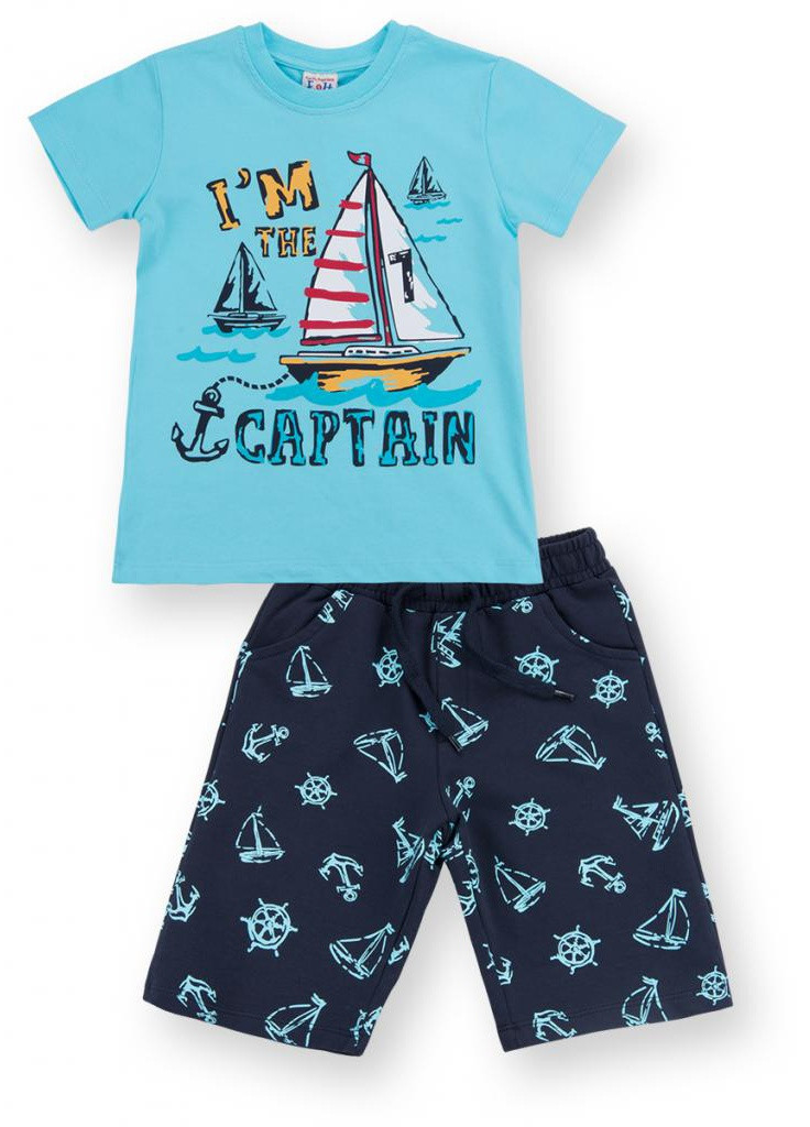 Синій літній костюм десткий e & h з корабликами "i'm the captain" (8306-104b-blue) E&H