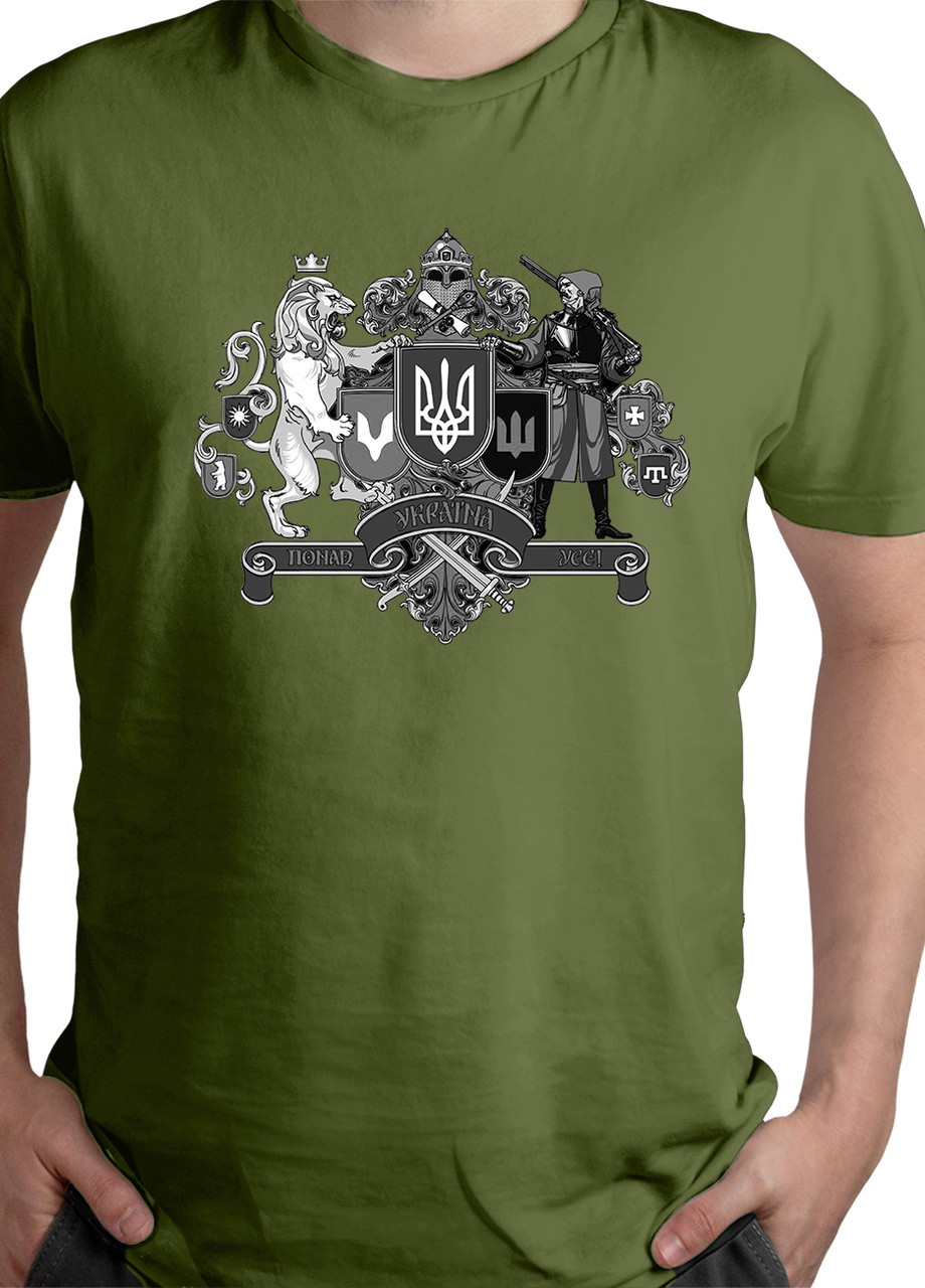 Оливковая мужская футболка с патриотическим принтом с коротким рукавом Malta