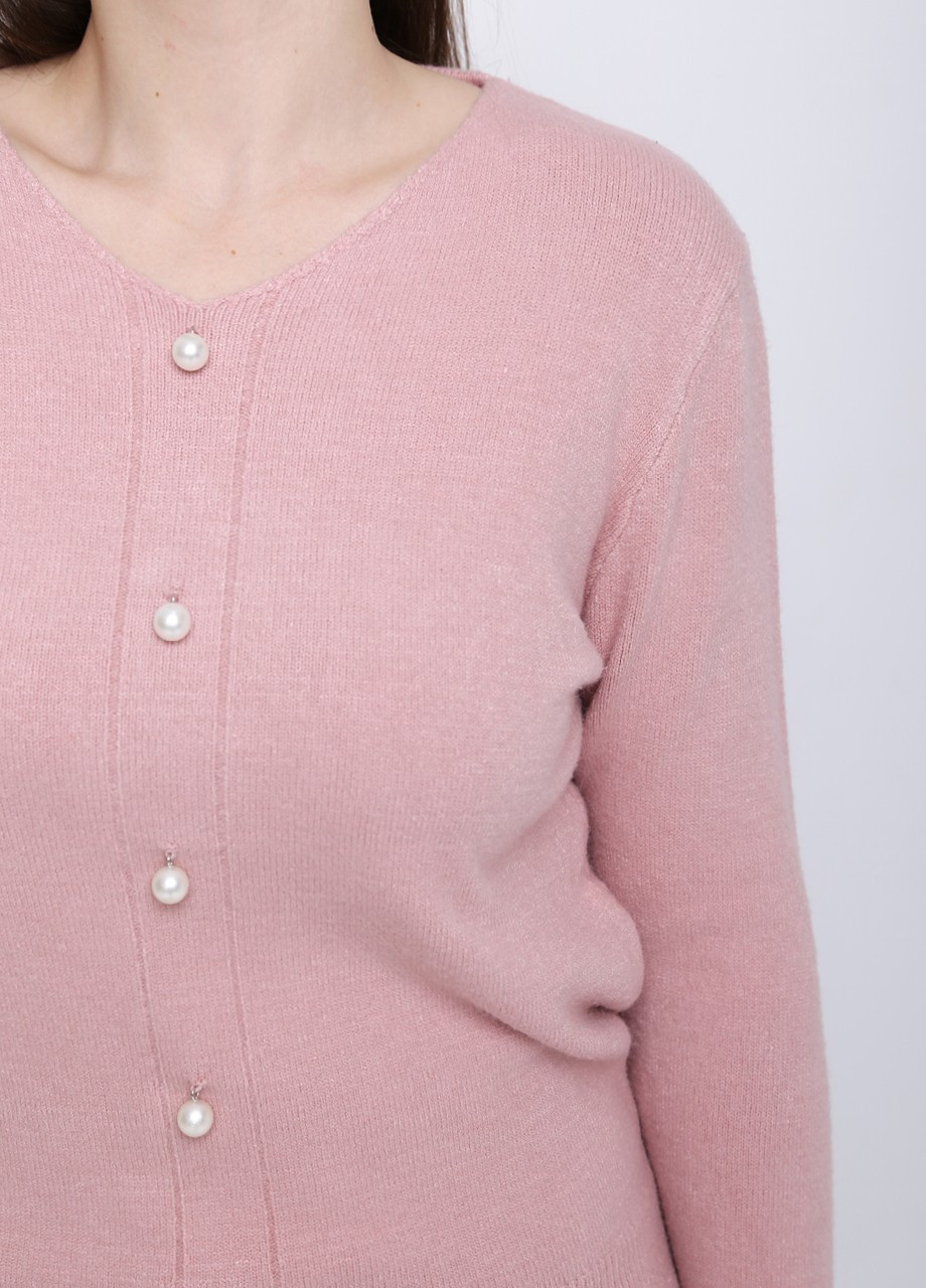 Рожевий зимовий светр жіночий рожевий прямий з бусинками JEANSclub Прямая