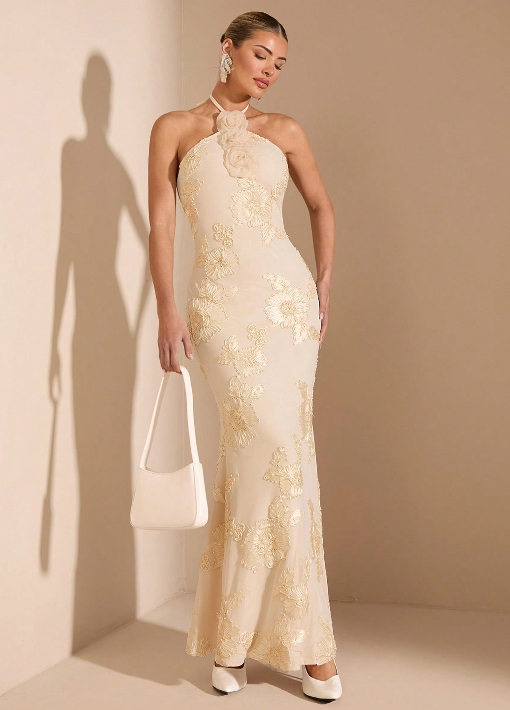 Кремова вечірня сукня з відкритою спиною SHEIN однотонна