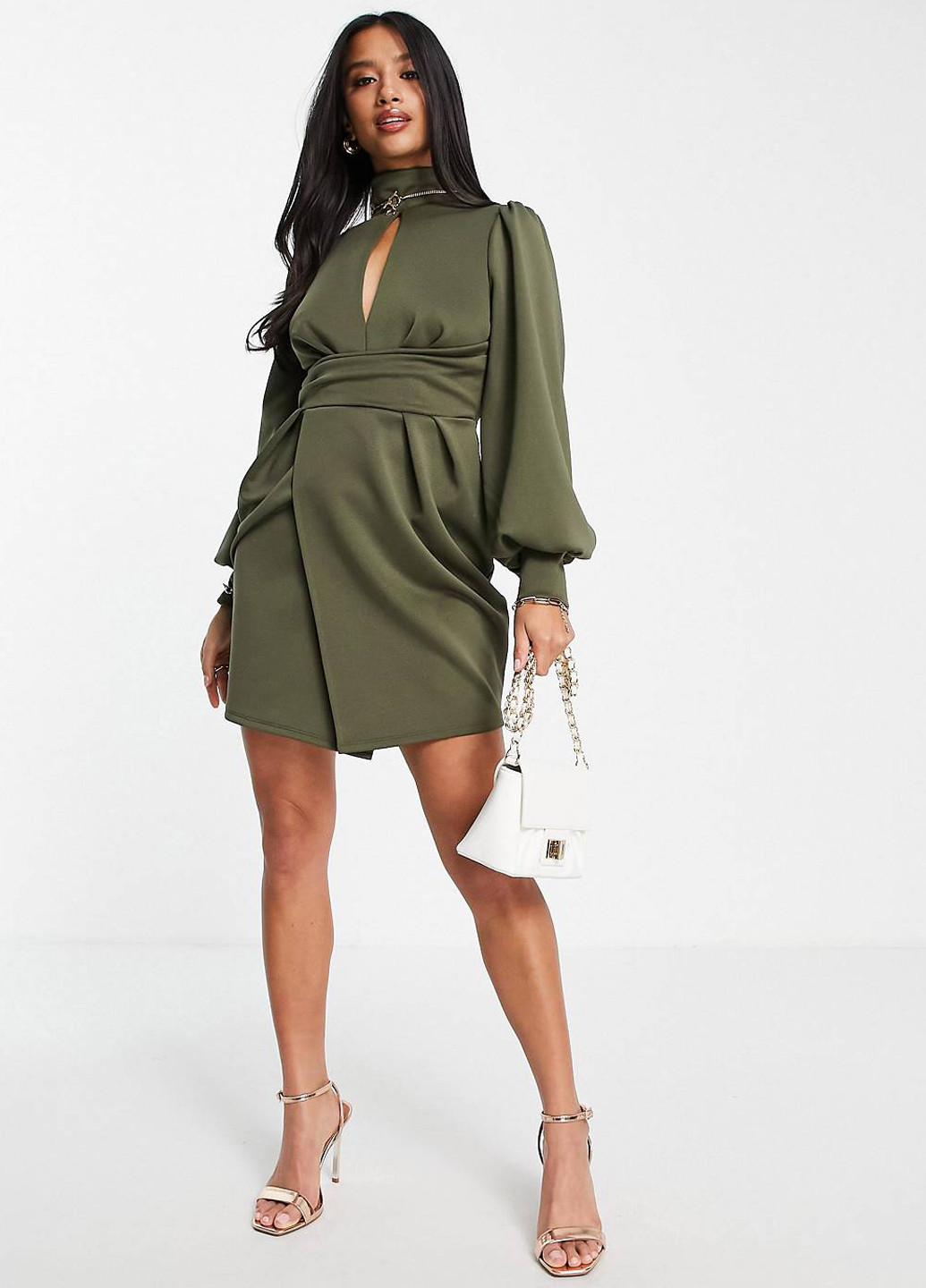 Оливковое кэжуал платье с открытой спиной Asos однотонное