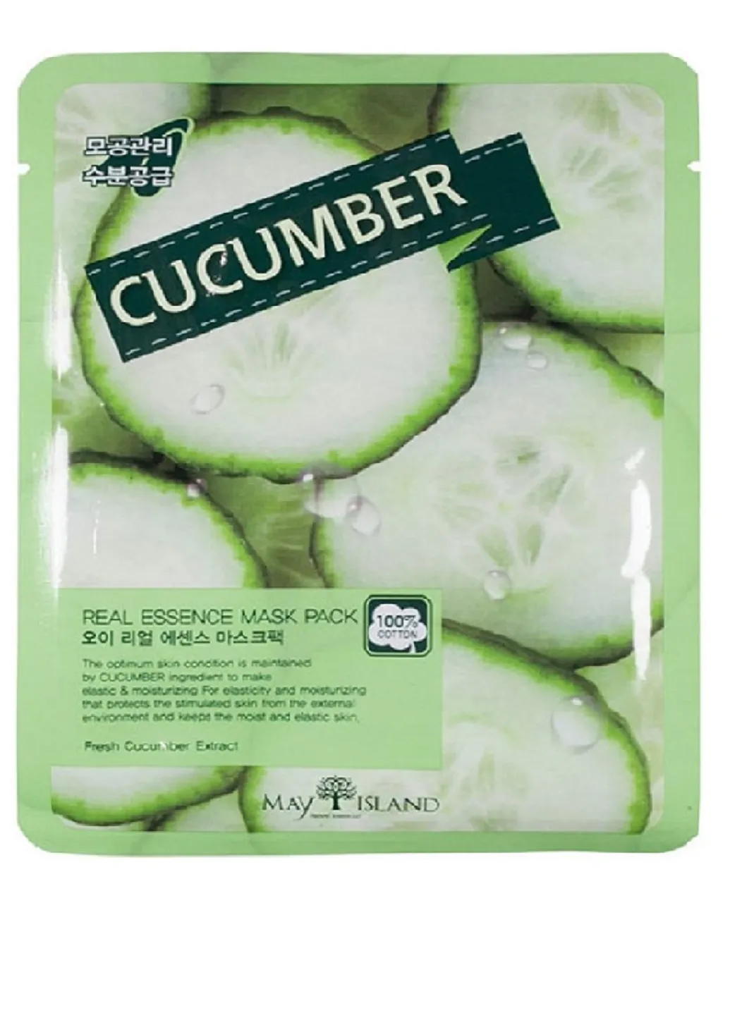 Тканинна маска для обличчя з екстрактом огірка Real Essence Cucumber Mask Pack, 25 мл May Island (219904416)