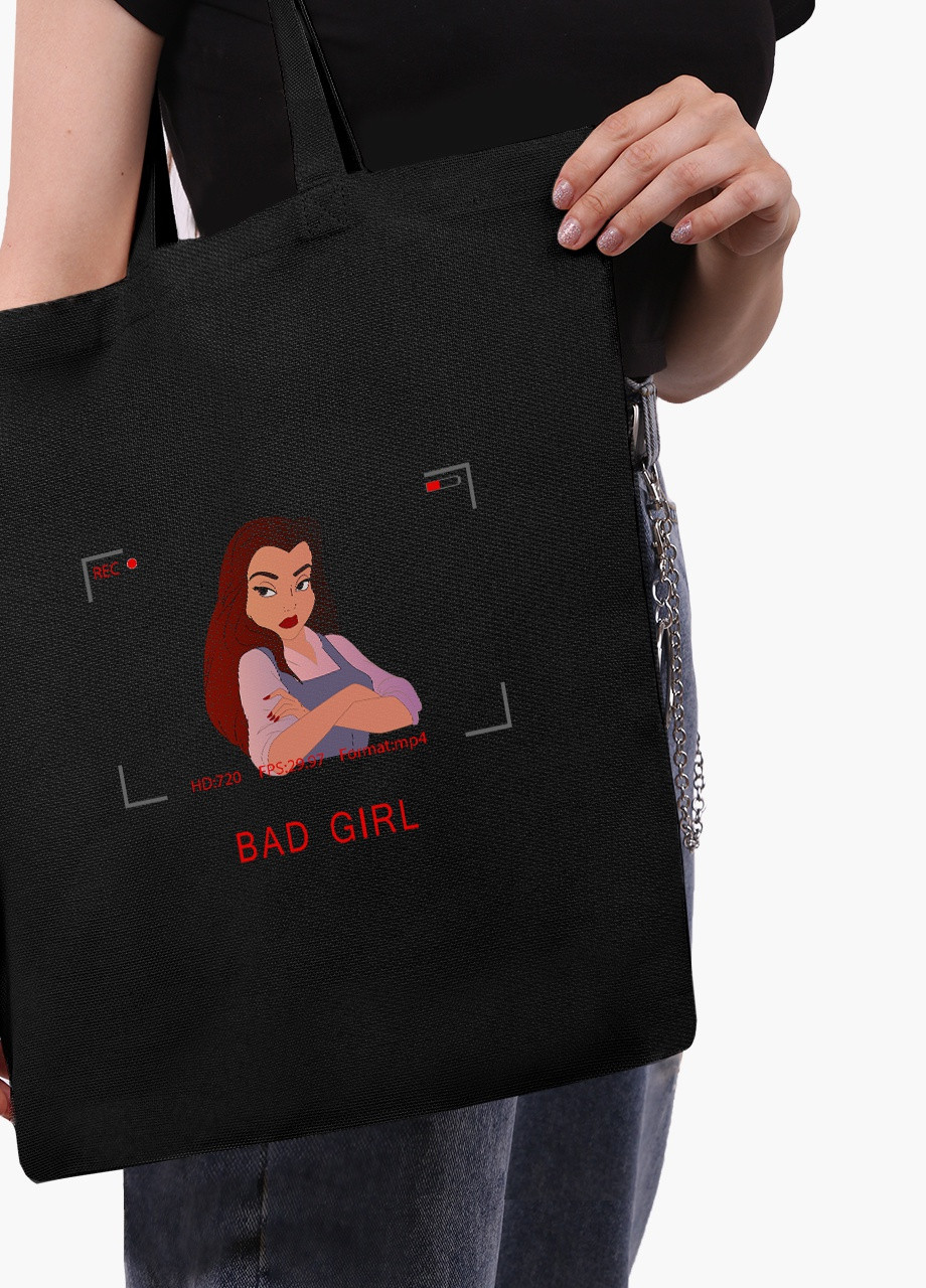 Еко сумка шоппер черная Принцеса Белль Дисней (Disney) на молнии (9227-1434-BKZ) MobiPrint (236265331)