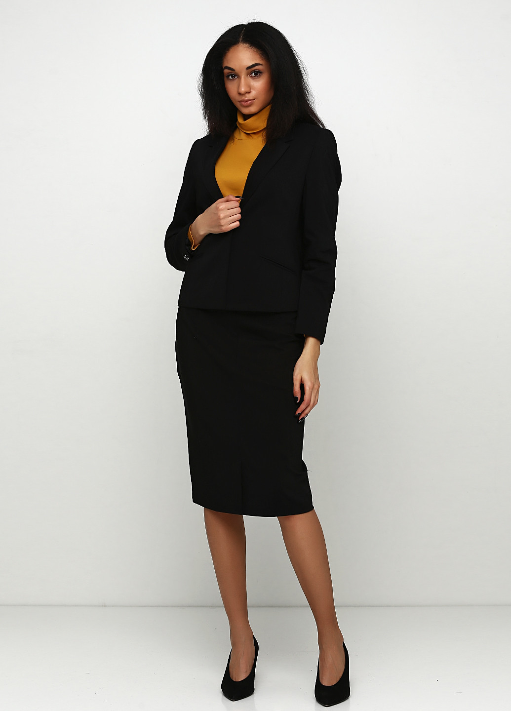 Костюм (жакет, юбка) Brandtex Collection юбочный однотонный чёрный деловой