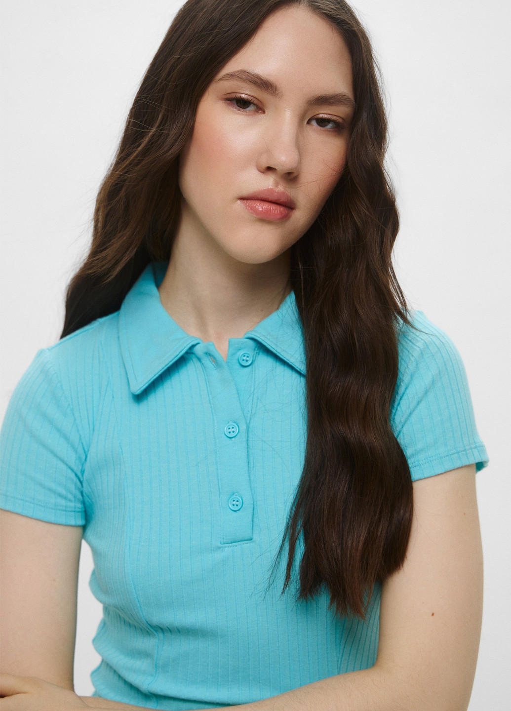 Бирюзовое кэжуал платье поло H&M однотонное