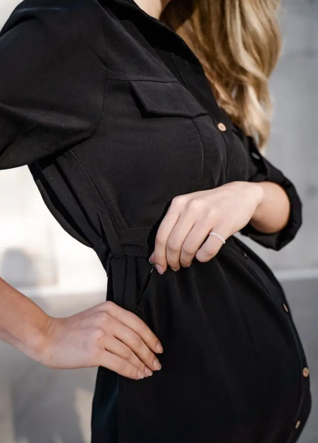 Черное кэжуал хлопковое чёрное платье для беременных и кормящих легкое и нежное с секретом для кормления To Be однотонное