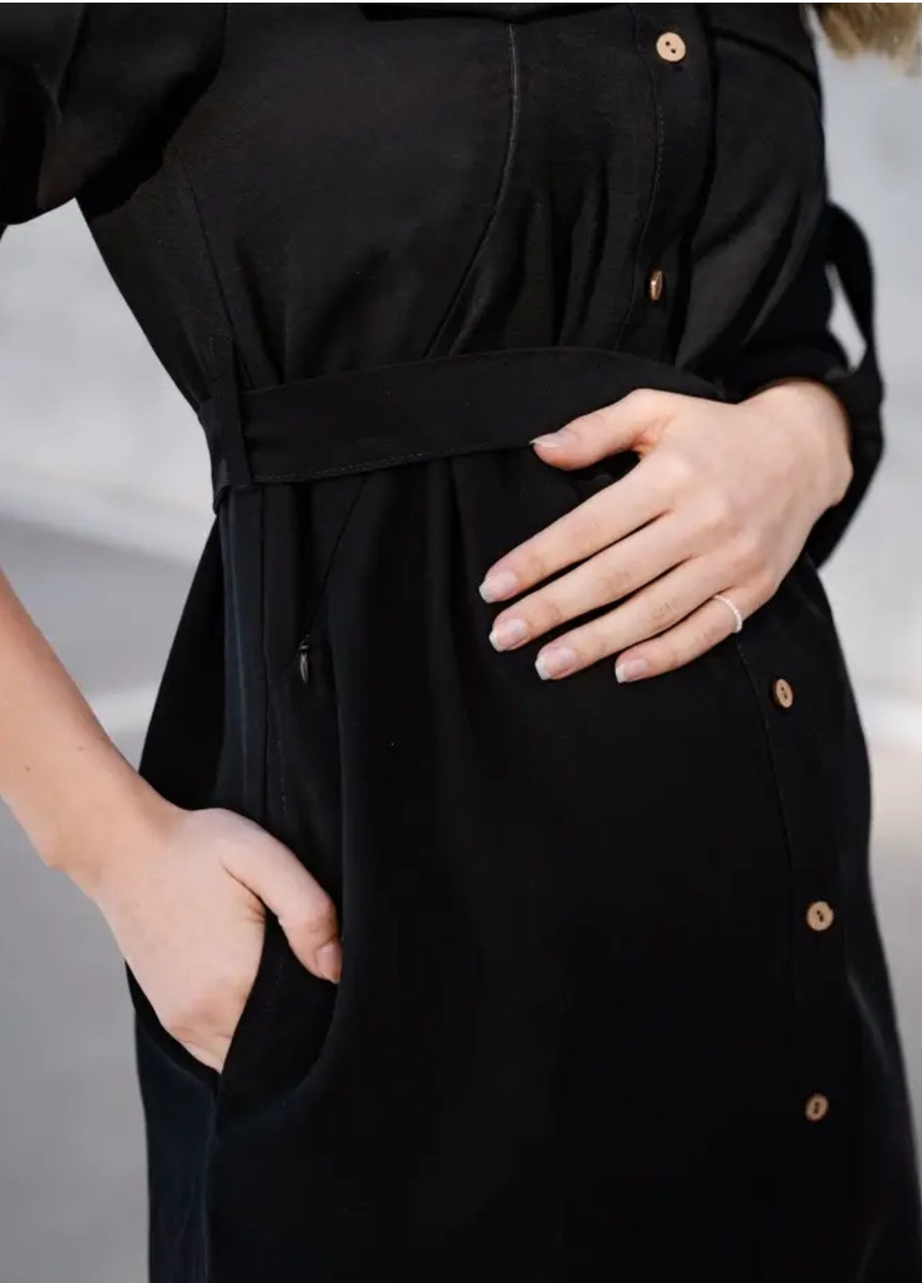 Черное кэжуал хлопковое чёрное платье для беременных и кормящих легкое и нежное с секретом для кормления To Be однотонное
