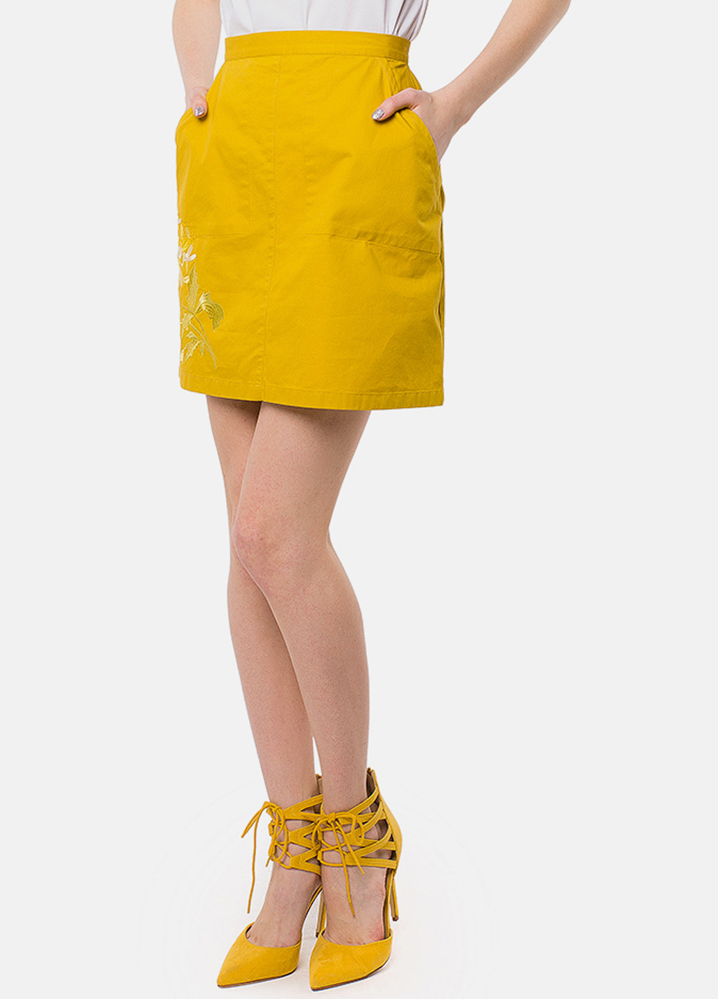Желтая кэжуал однотонная юбка MR 520 со средней талией