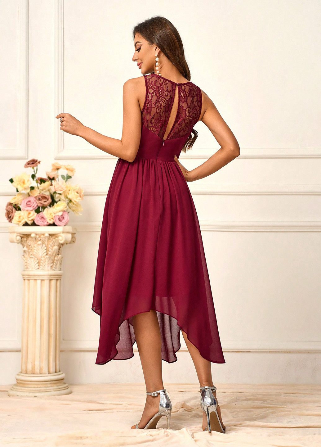 Бордовое кэжуал платье SHEIN однотонное