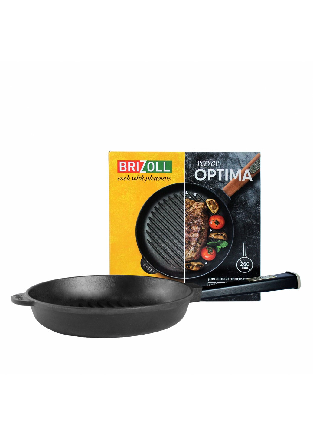 Чугунная сковорода гриль Optima-Black 260 х 40 мм Brizoll (255190747)