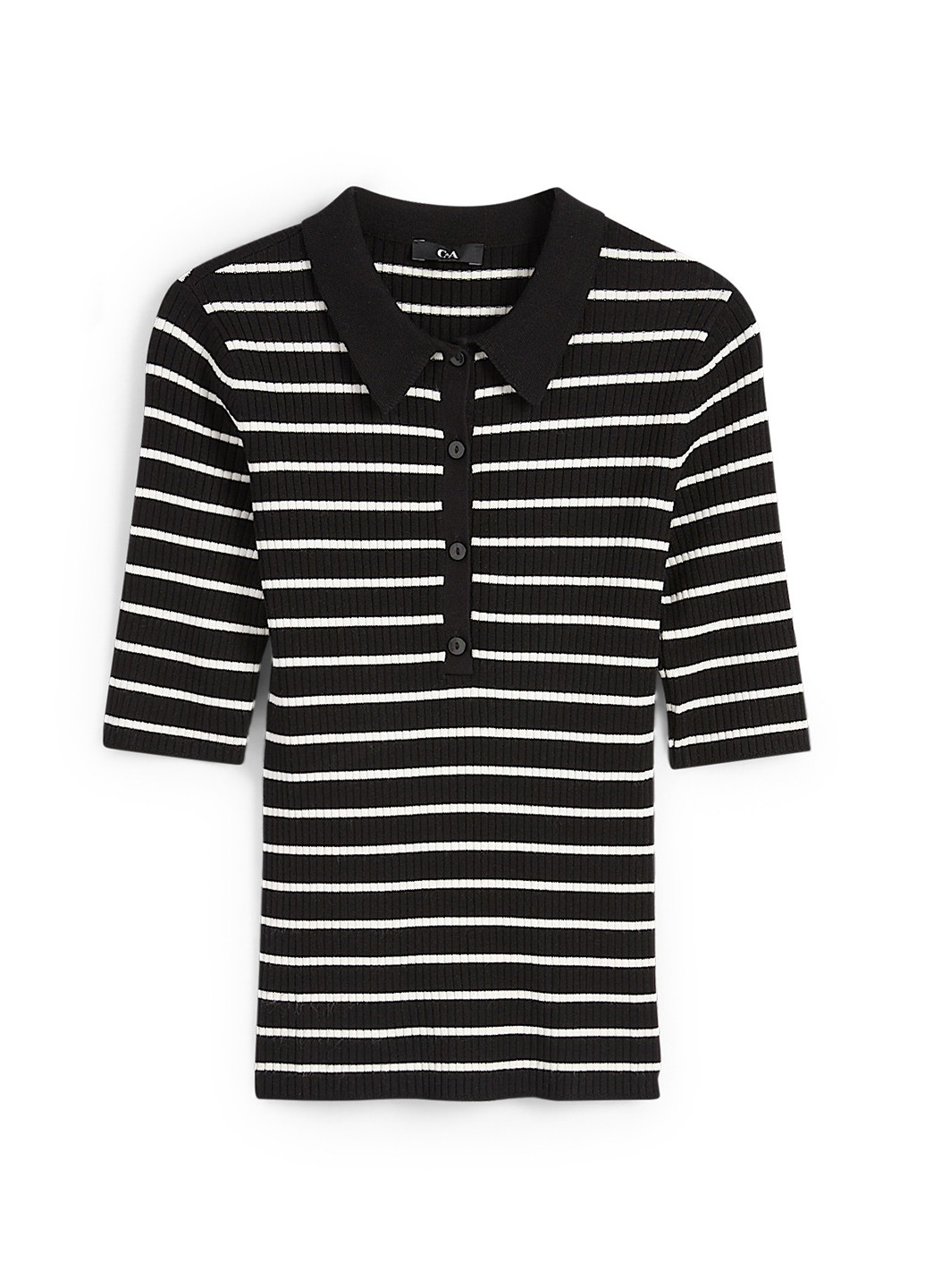 Черно-белая женская футболка-поло C&A в полоску