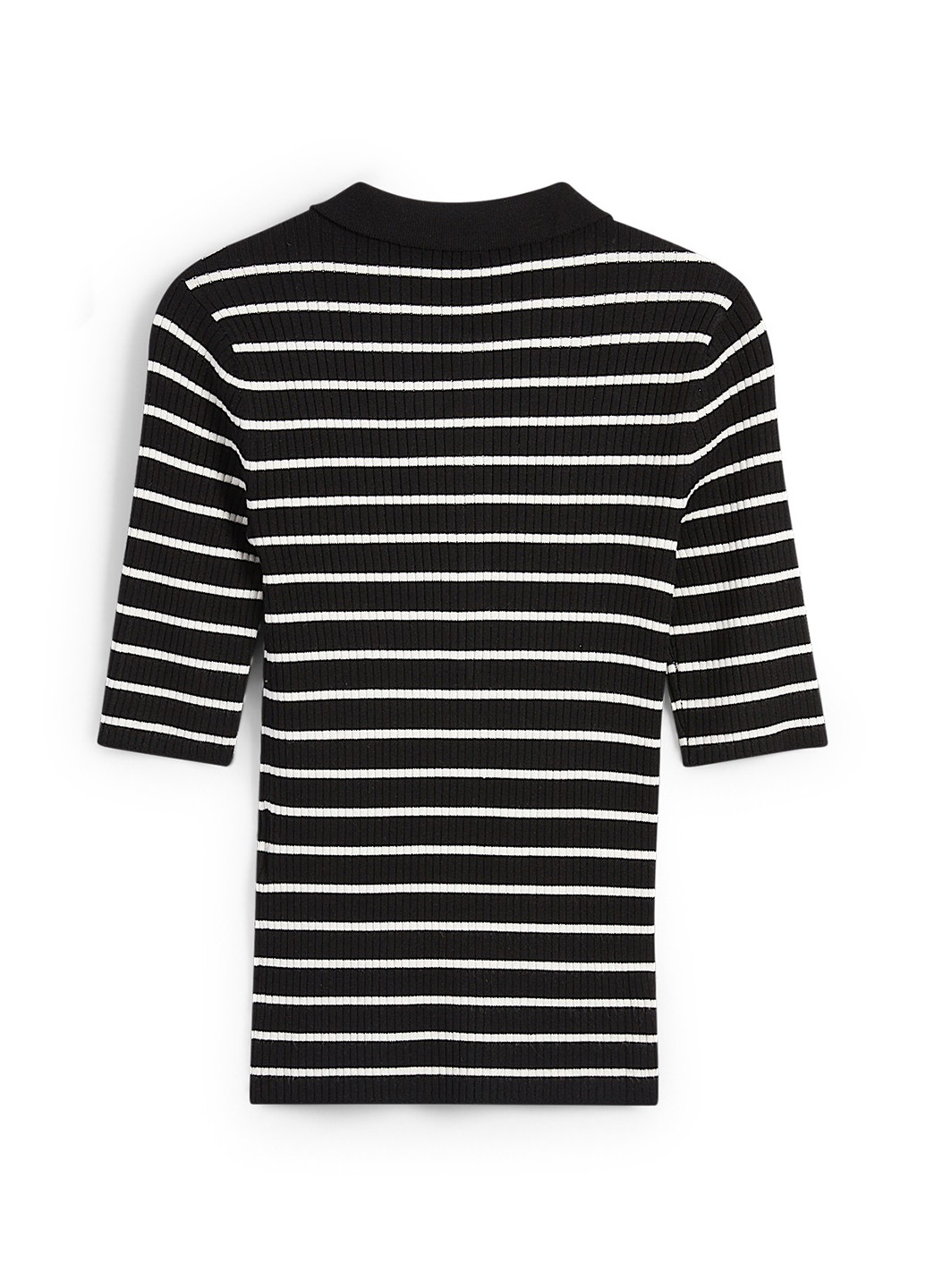 Черно-белая женская футболка-поло C&A в полоску