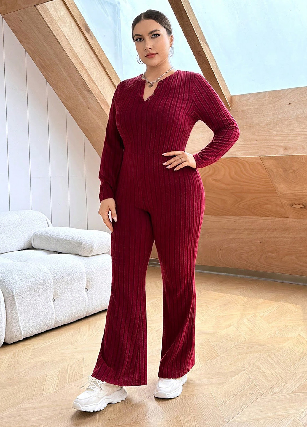 Комбинезон SHEIN однотонный бордовый кэжуал полиэстер