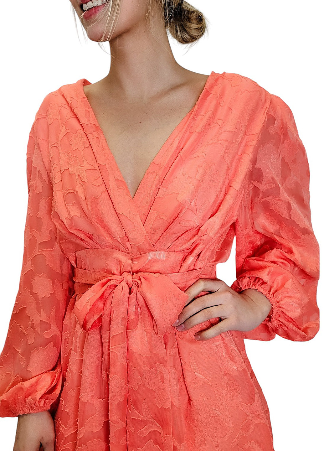 Коралова кежуал, святковий сукня на запах Marie однотонна