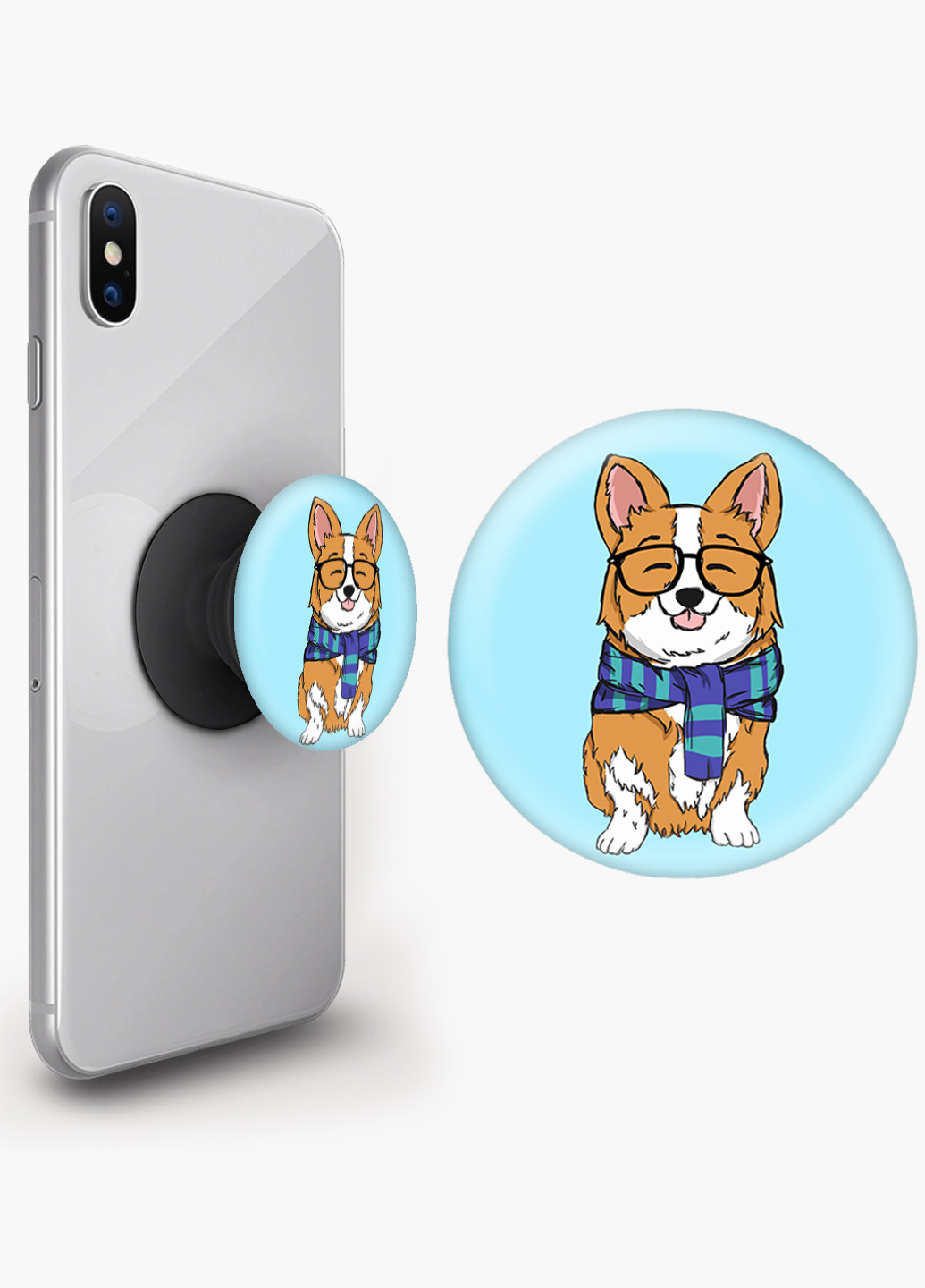 Попсокет (Popsockets) держатель для смартфона Корги (Corgi) (8754-1227) Черный MobiPrint (216748347)