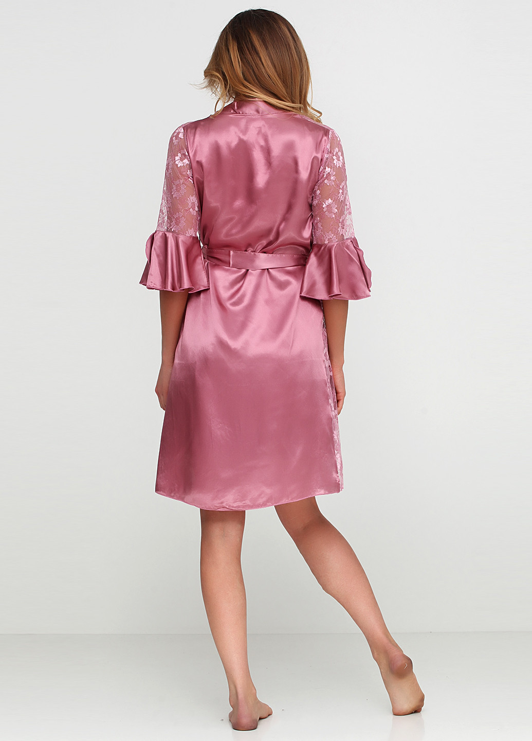 Розово-лиловый демисезонный комплект (халат, ночная рубашка) Dien