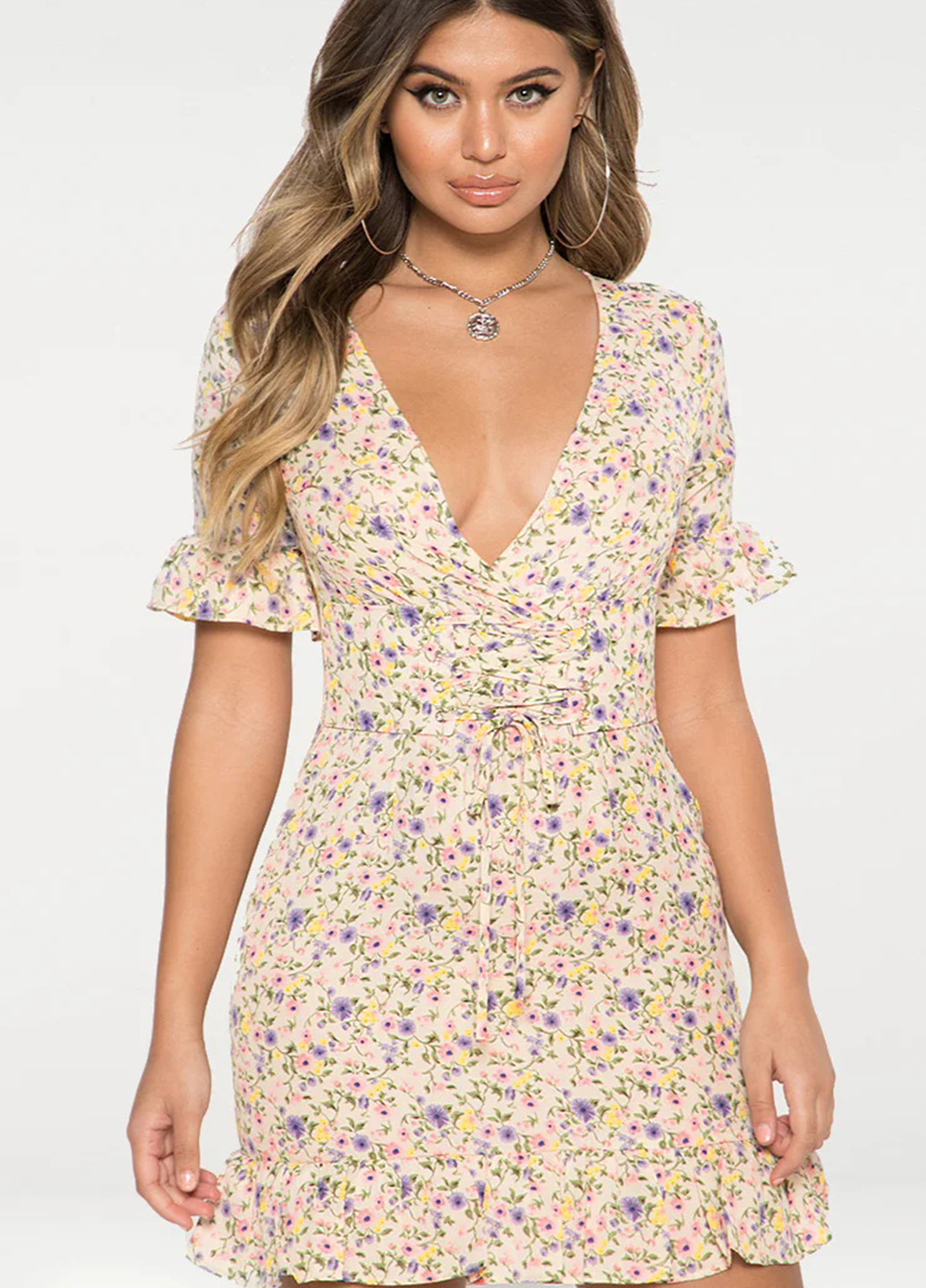 Світло-бежева кежуал сукня PrettyLittleThing з квітковим принтом