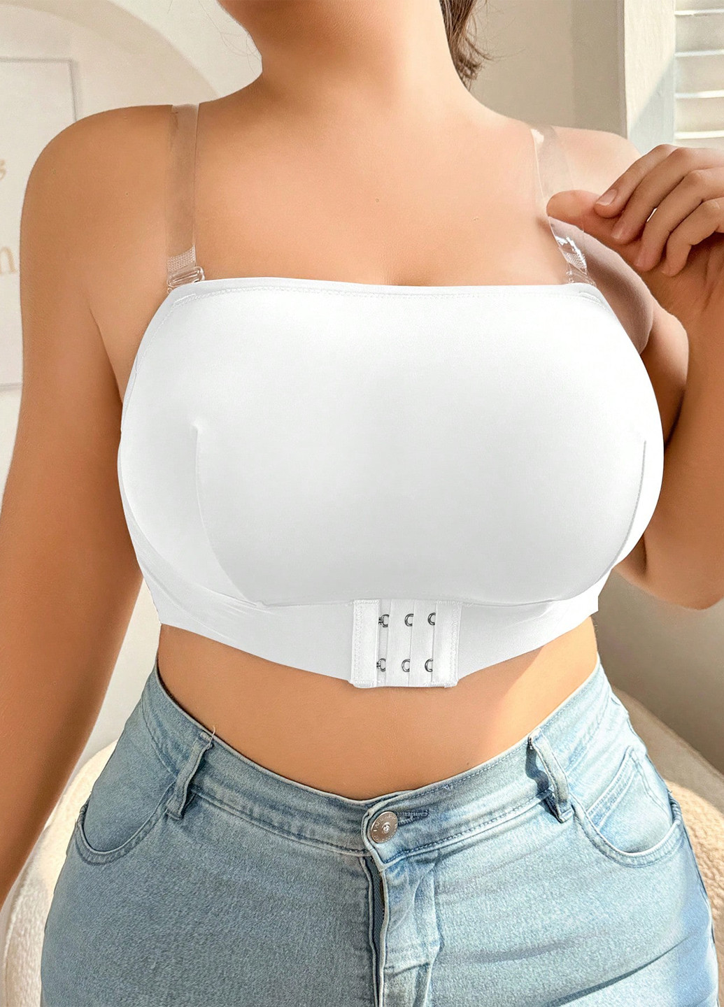 Белый топ бюстгальтер SHEIN без косточек полиэстер