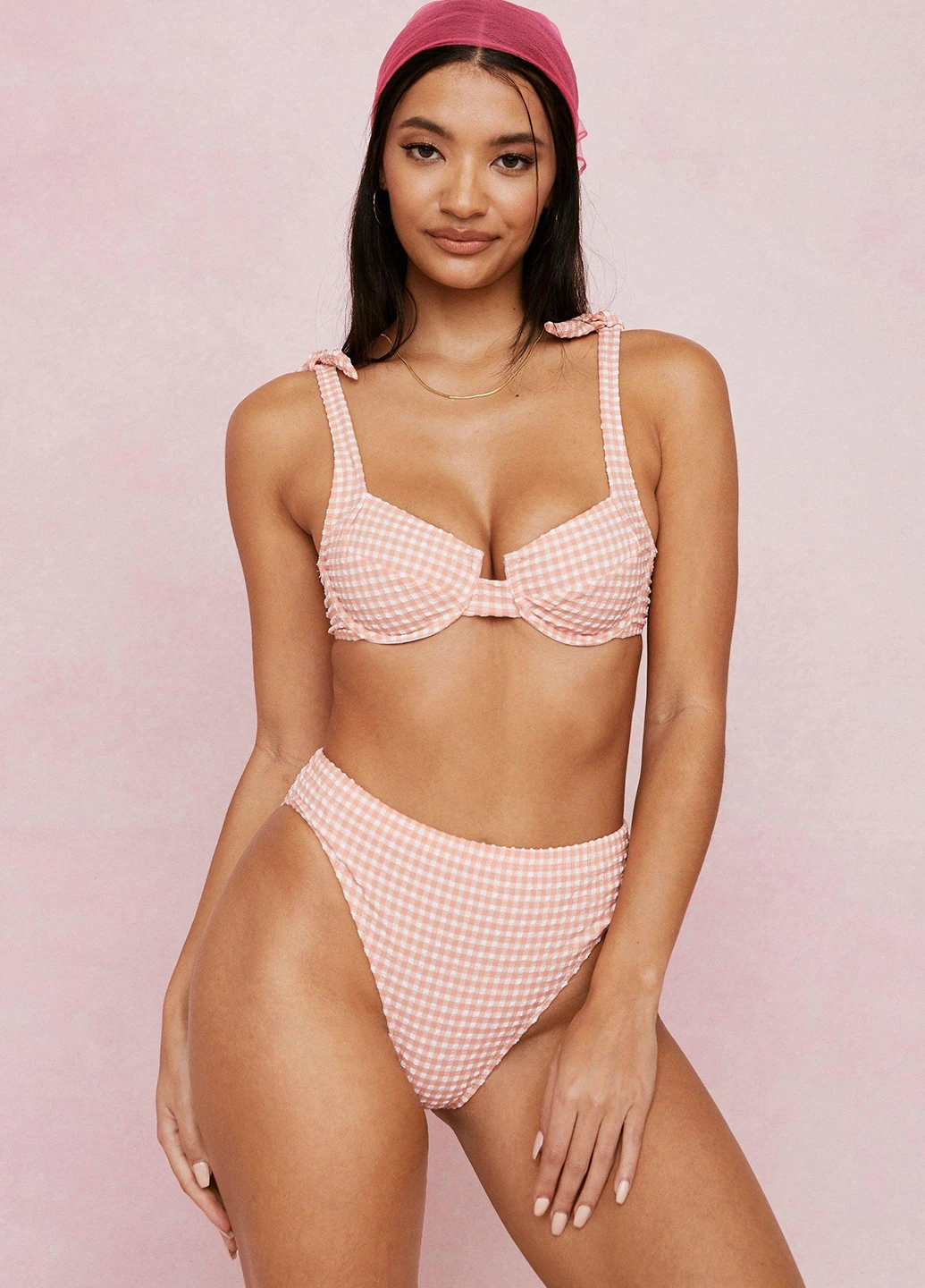 Персиковый летний купальник (лиф, трусики) бикини Nasty Gal