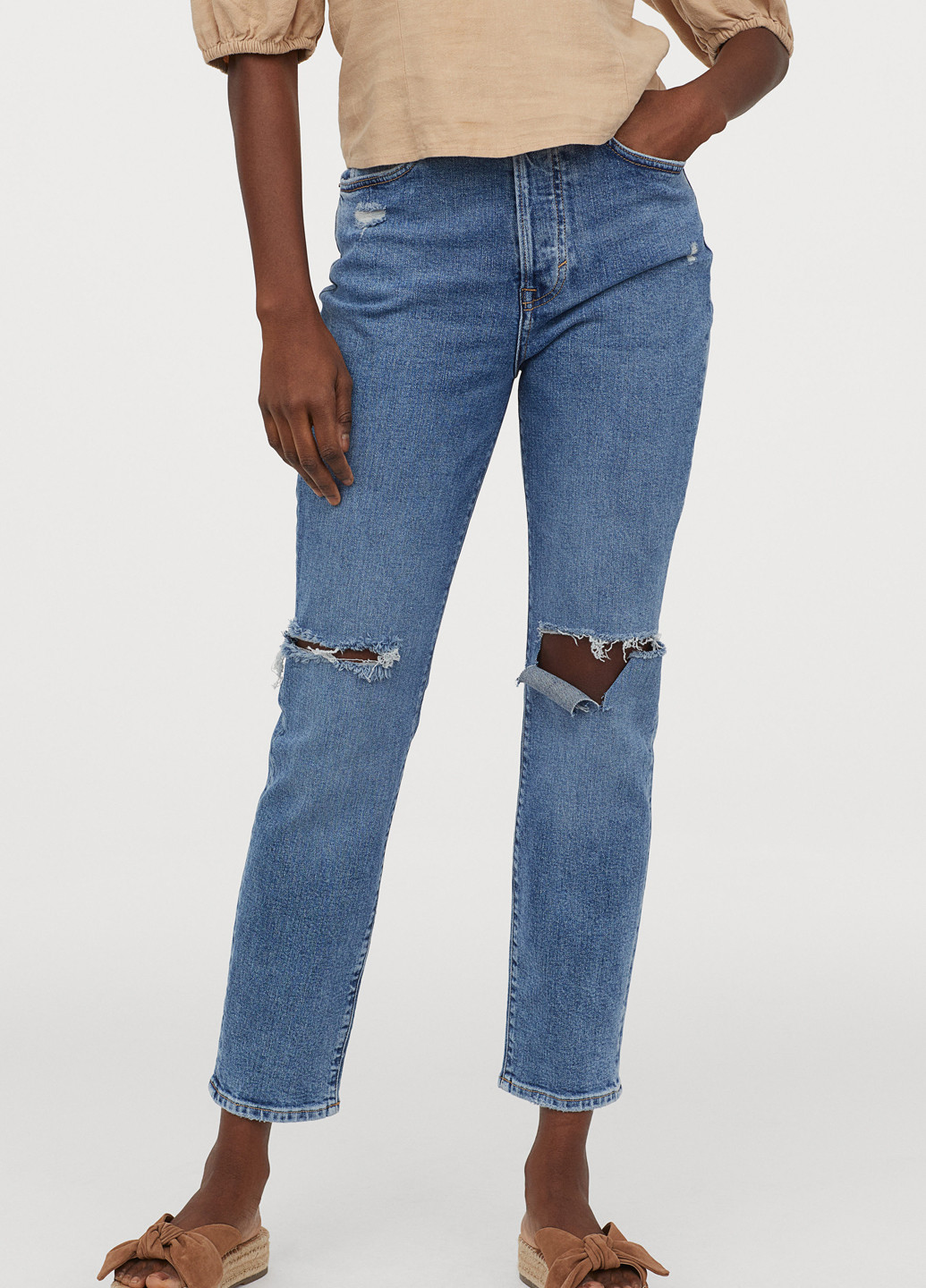 Голубые демисезонные укороченные, прямые джинсы H&M