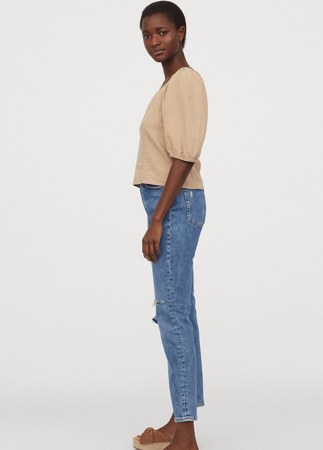 Джинси H&M вкорочені, прямі однотонні блакитні джинсові бавовна