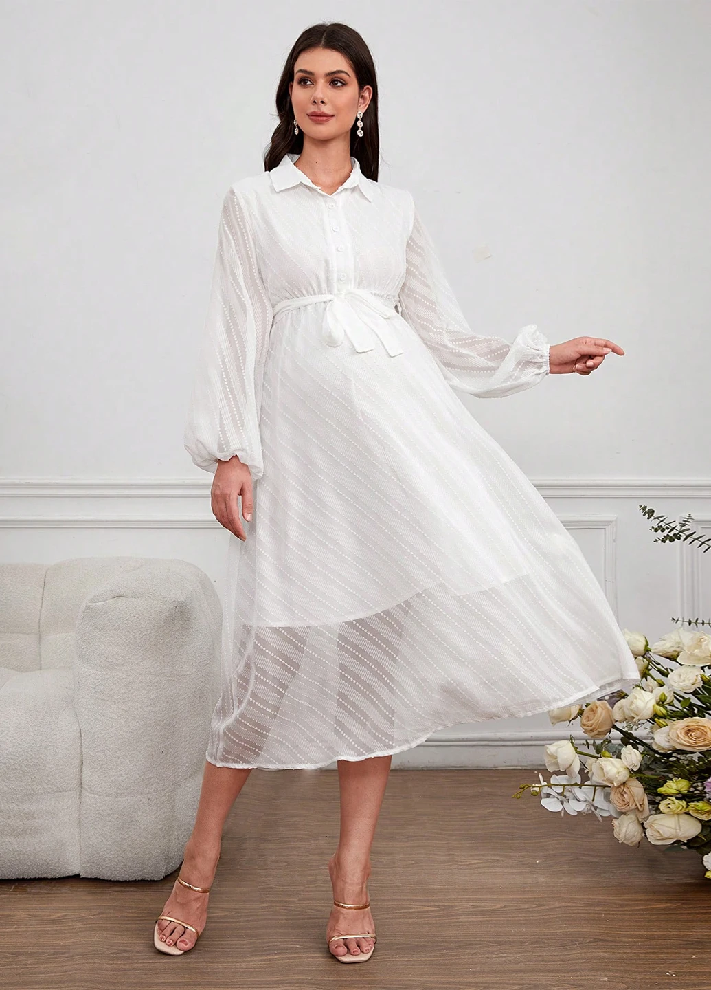 Білий кежуал сукня для вагітних сукня-сорочка SHEIN в смужку