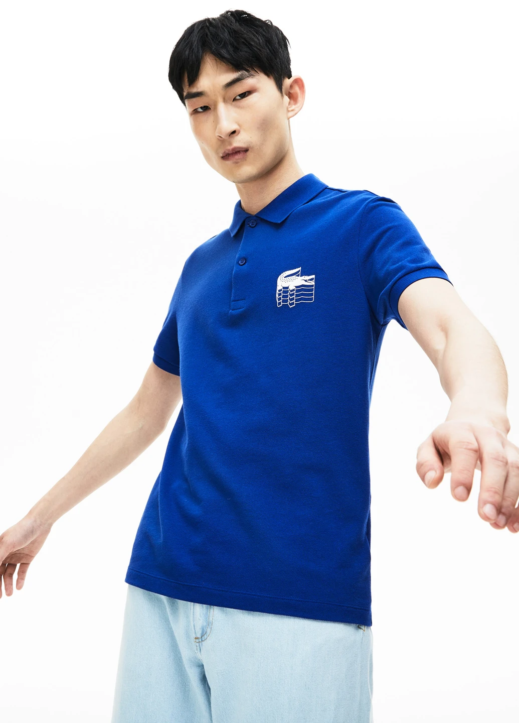 Синяя футболка-поло для мужчин Lacoste с рисунком
