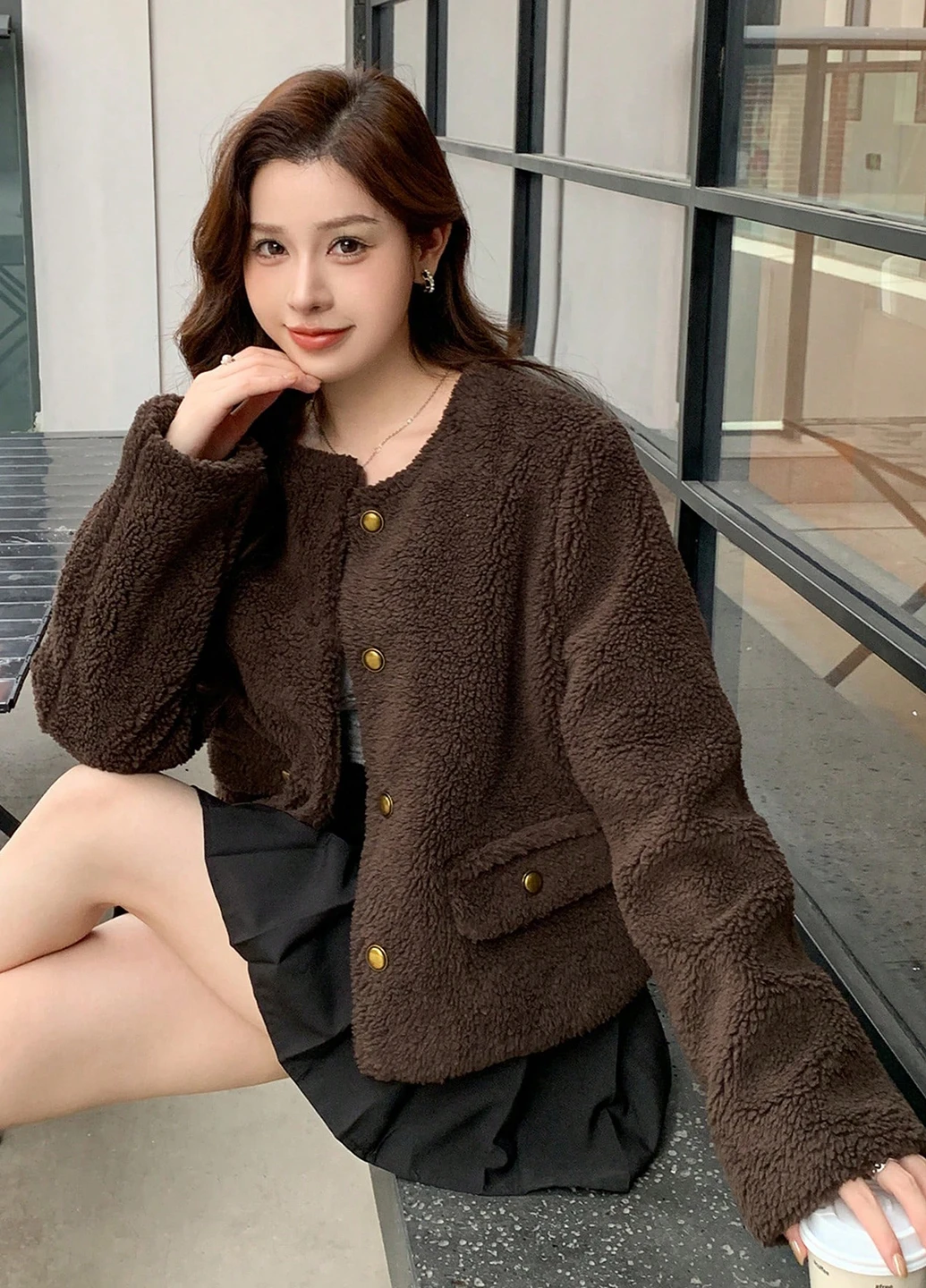 Коричневая демисезонная куртка куртка-пиджак SHEIN