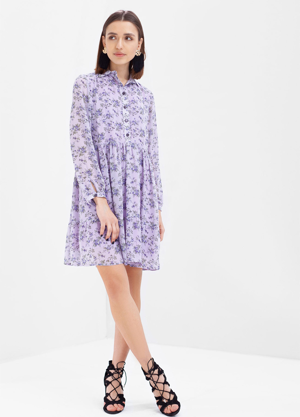 Фіолетова кежуал сукня OKS by Oksana Demchenko з квітковим принтом