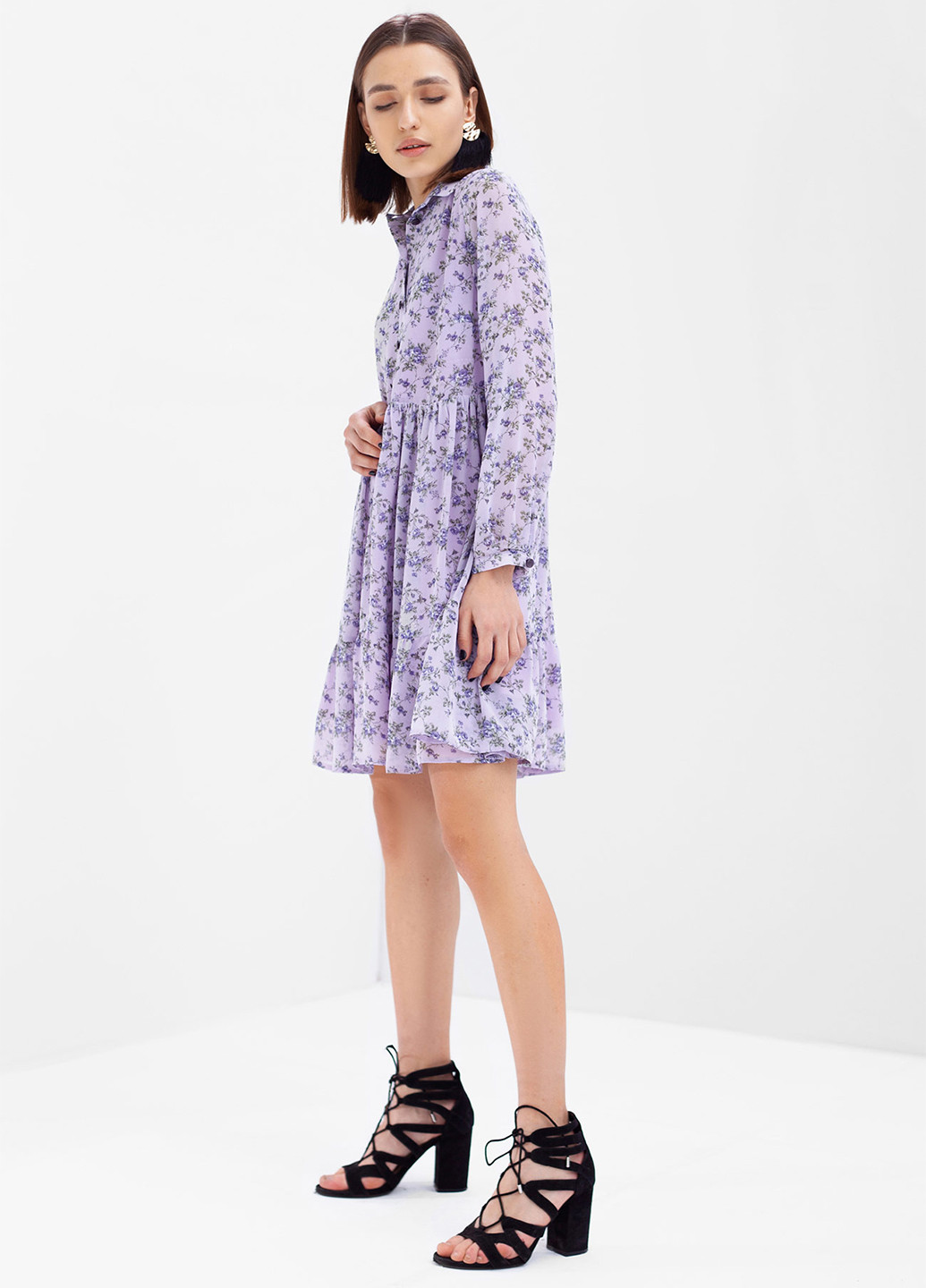 Фиолетовое кэжуал платье OKS by Oksana Demchenko с цветочным принтом