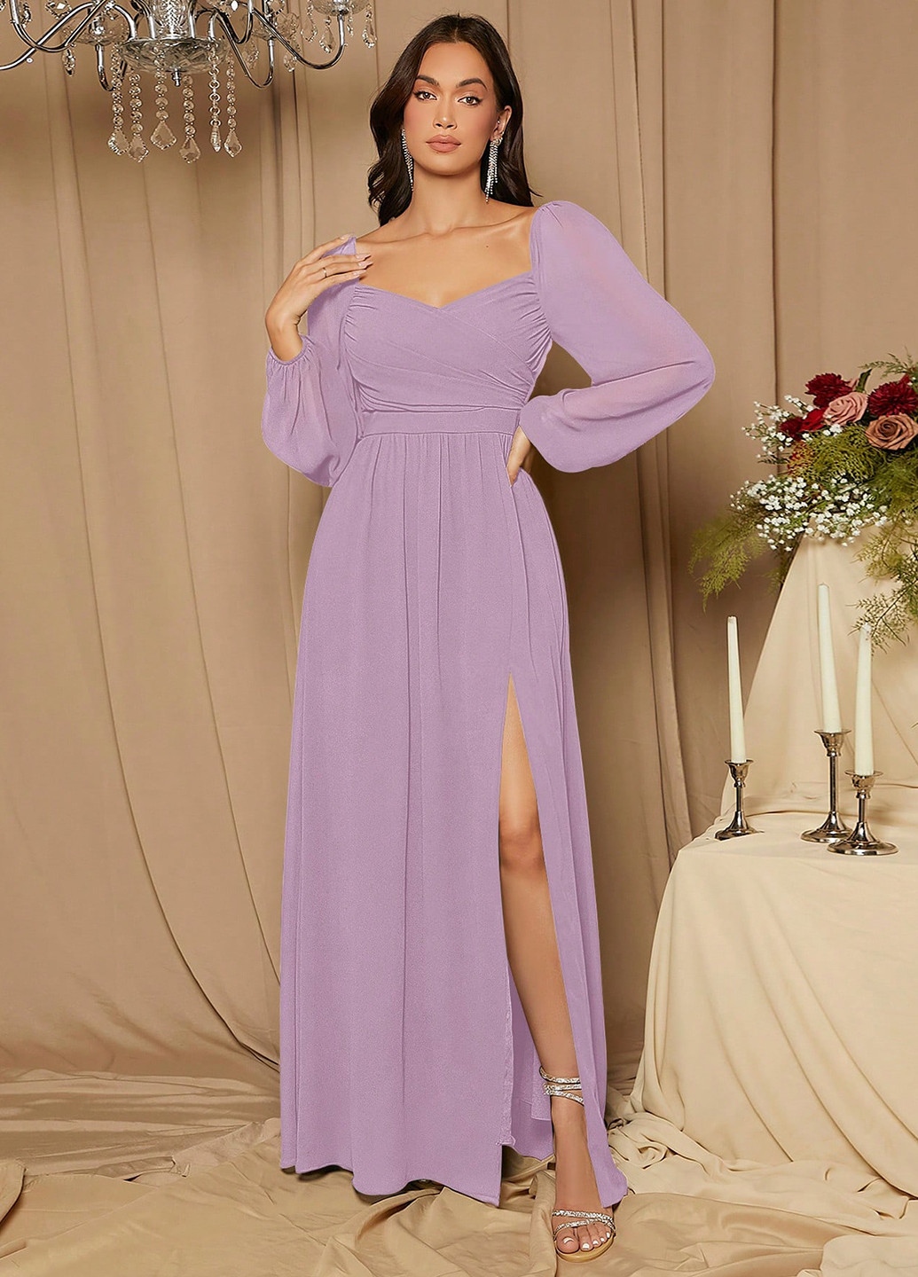 Лиловое праздничный, вечернее платье а-силуэт SHEIN однотонное
