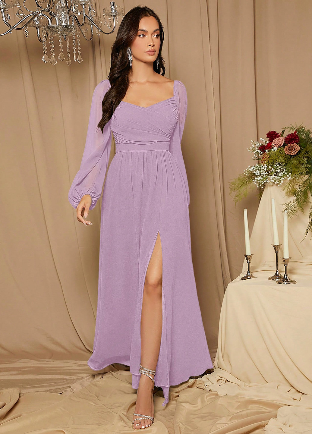 Лиловое праздничный, вечернее платье а-силуэт SHEIN однотонное