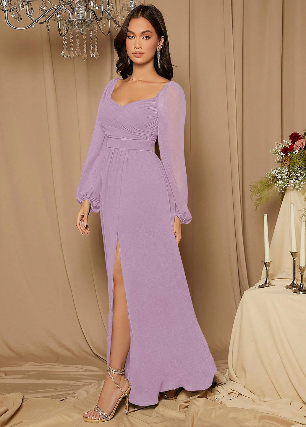 Лиловое праздничный, вечернее платье а-силуэт SHEIN однотонное