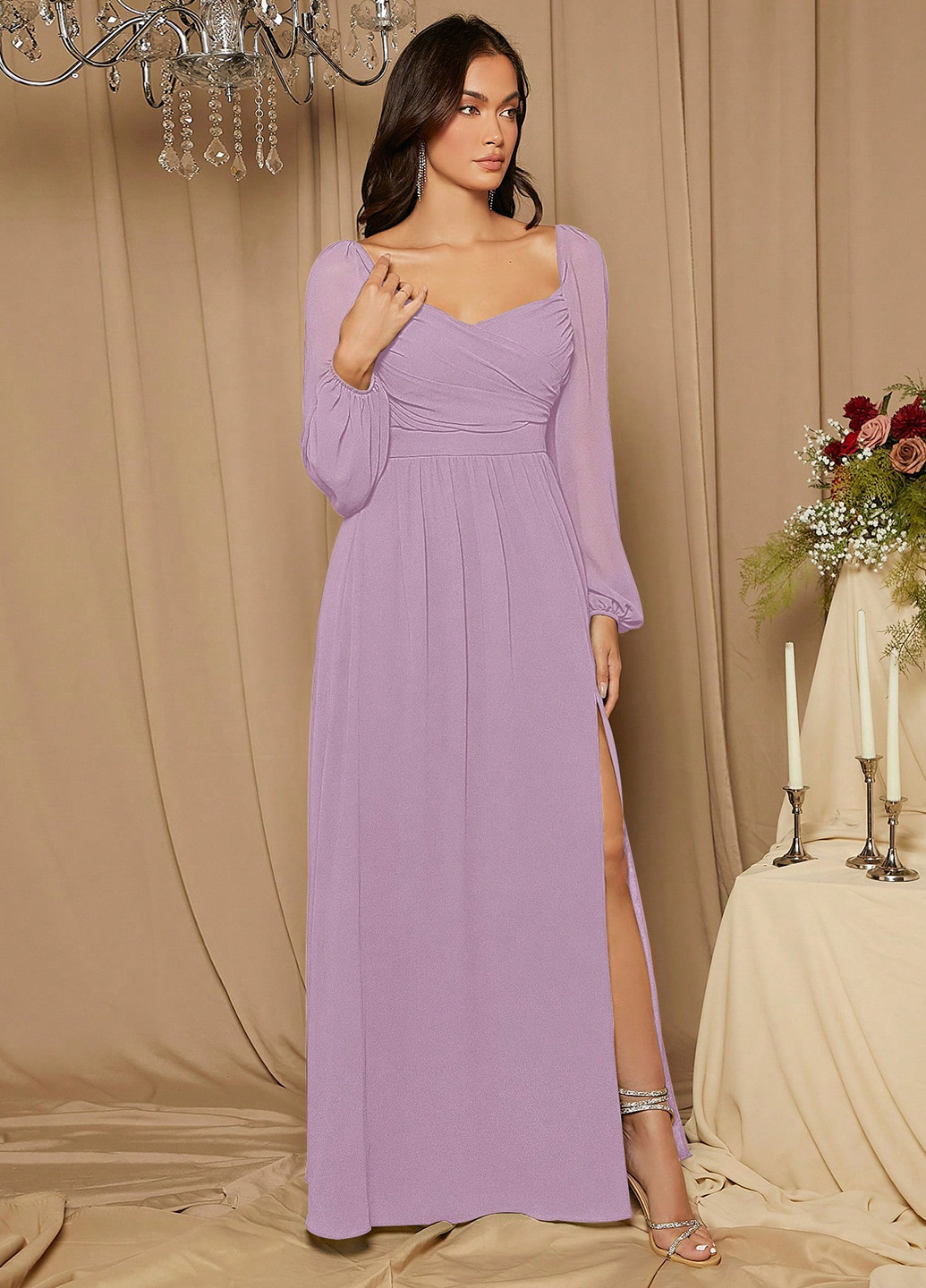 Лиловое праздничный, вечернее платье а-силуэт SHEIN однотонное