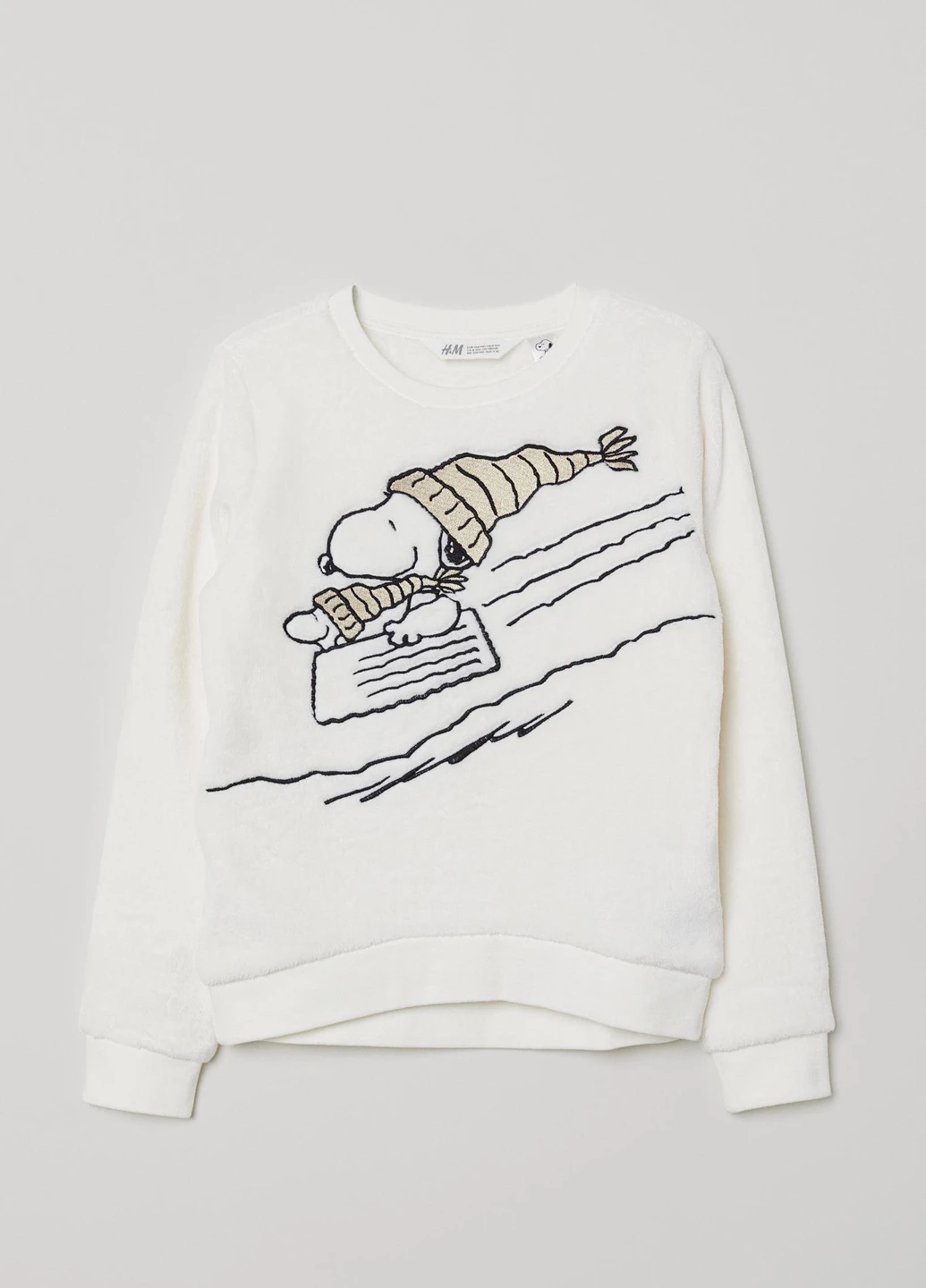 H&M світшот фліс,молочний з принтом, молочный