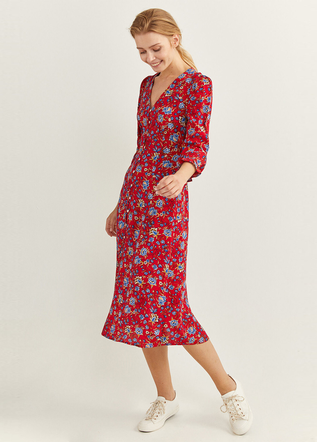 Красное кэжуал платье Springfield с цветочным принтом