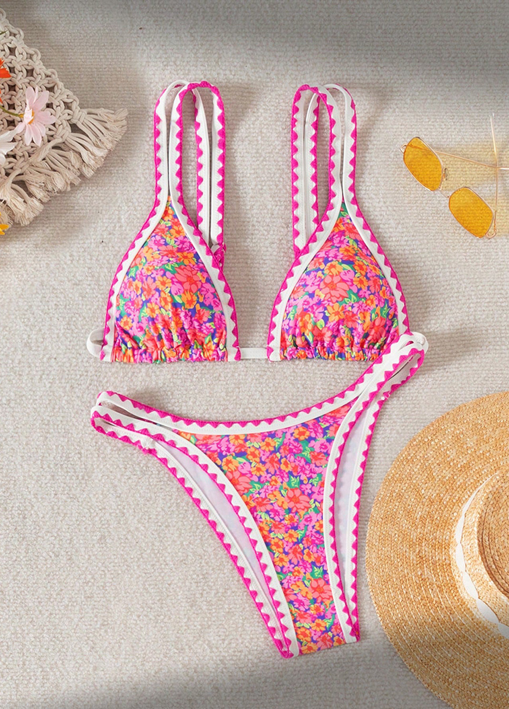 Розовый летний купальник (лиф, трусики) раздельный, бикини SHEIN