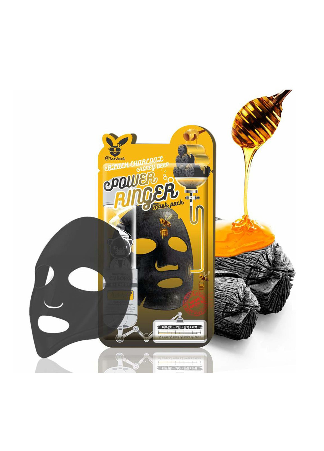 Маска очищающая с древесным углем и медом Black Charcoal Honey Deep Power Ringer Mask Pack, 23 мл Elizavecca (203674744)