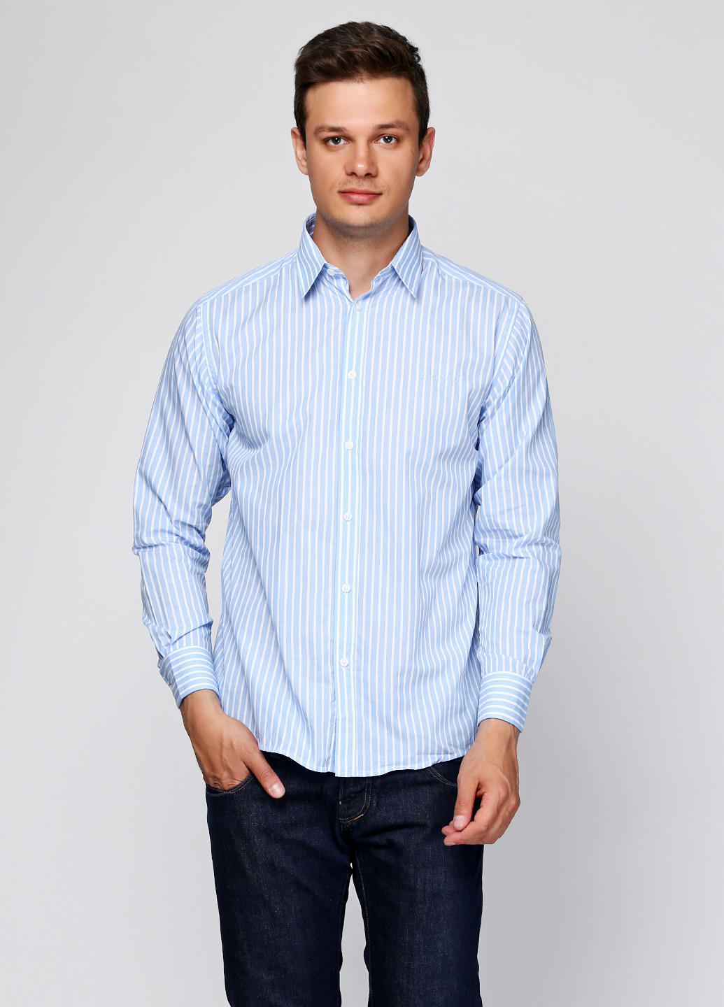 Голубой кэжуал рубашка в полоску Pierre Cardin с длинным рукавом