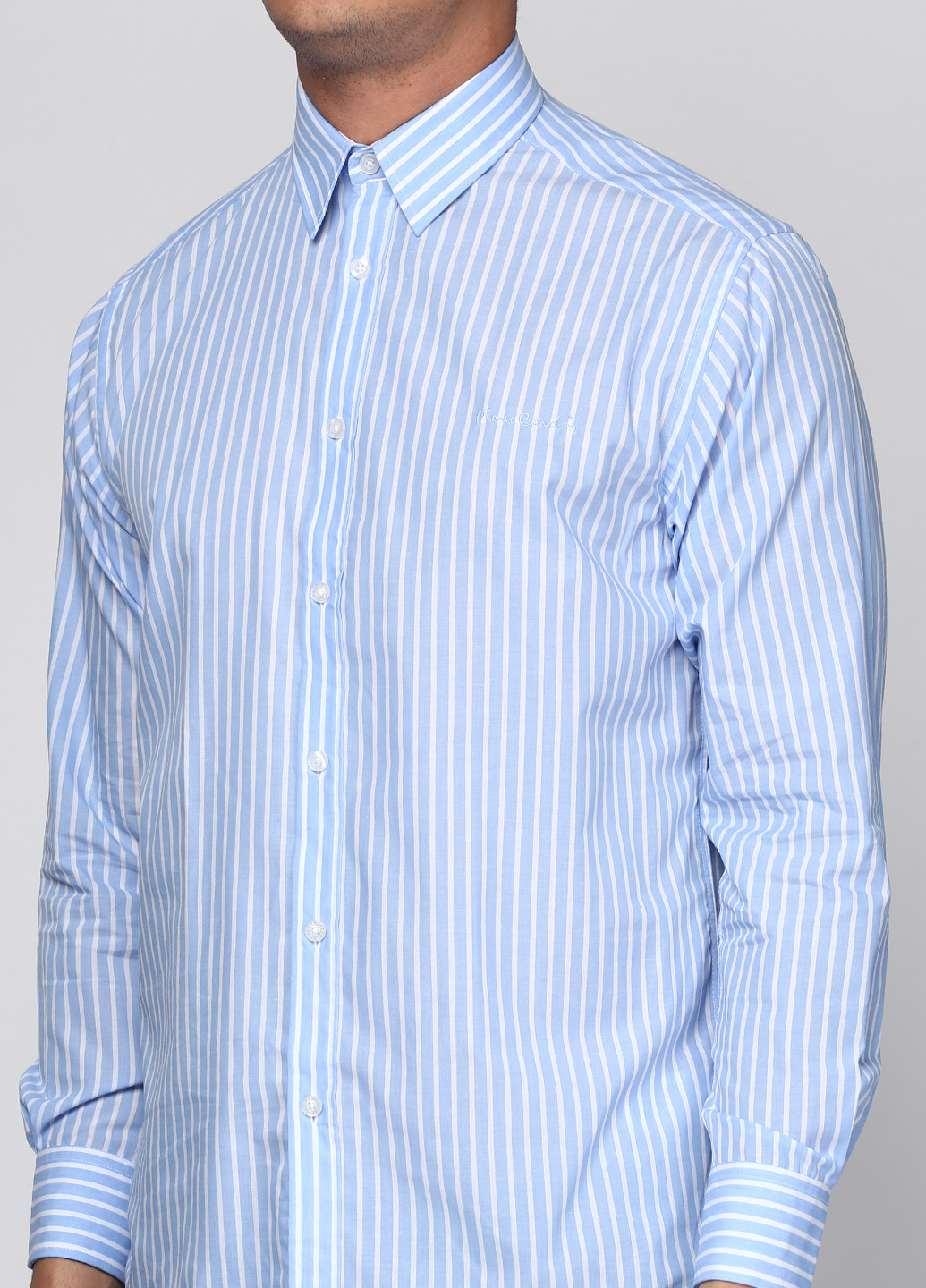 Голубой кэжуал рубашка в полоску Pierre Cardin с длинным рукавом