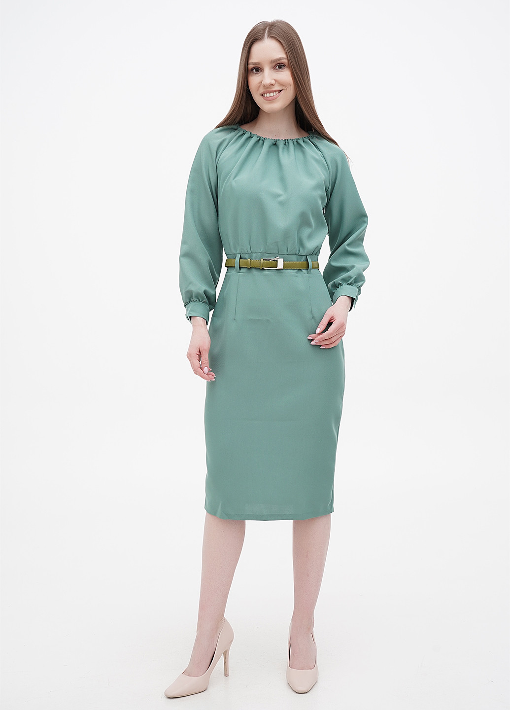Серо-зеленое кэжуал платье Dioni однотонное