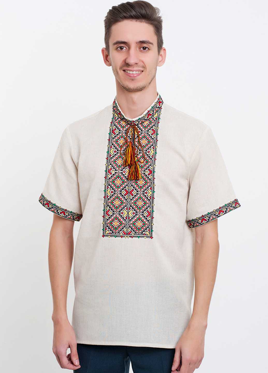 Светло-серая кэжуал рубашка Vyshyvanka с коротким рукавом