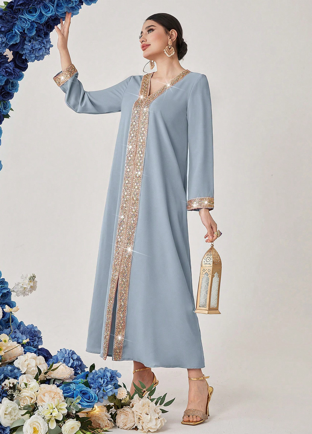 Блакитна святковий сукня а-силует SHEIN однотонна