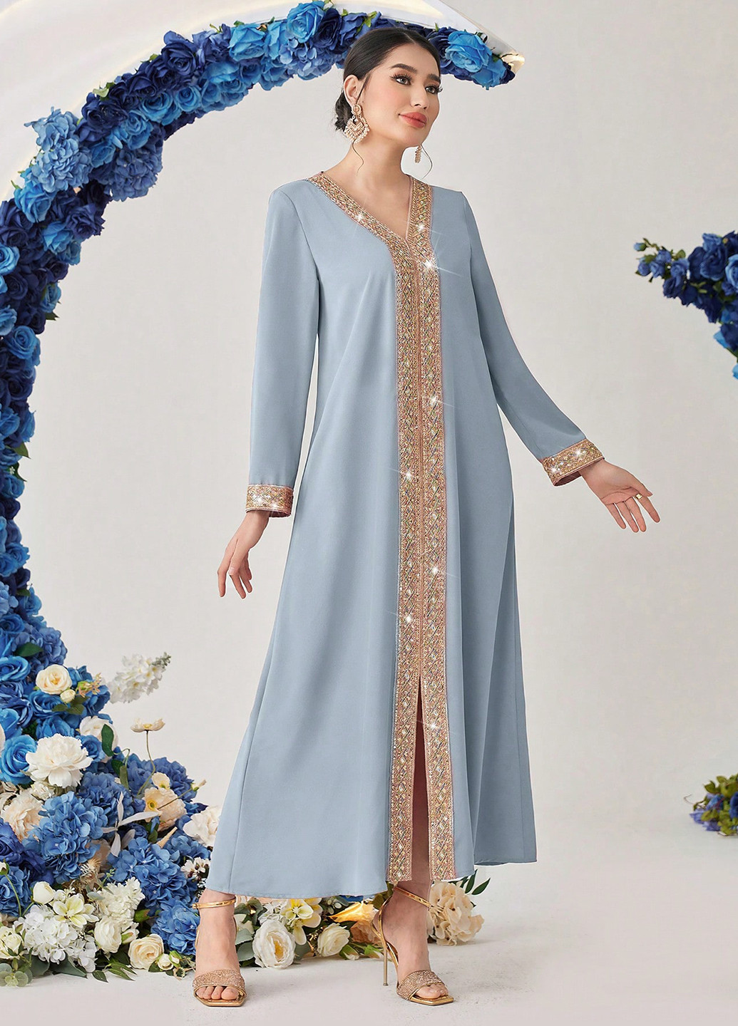 Блакитна святковий сукня а-силует SHEIN однотонна