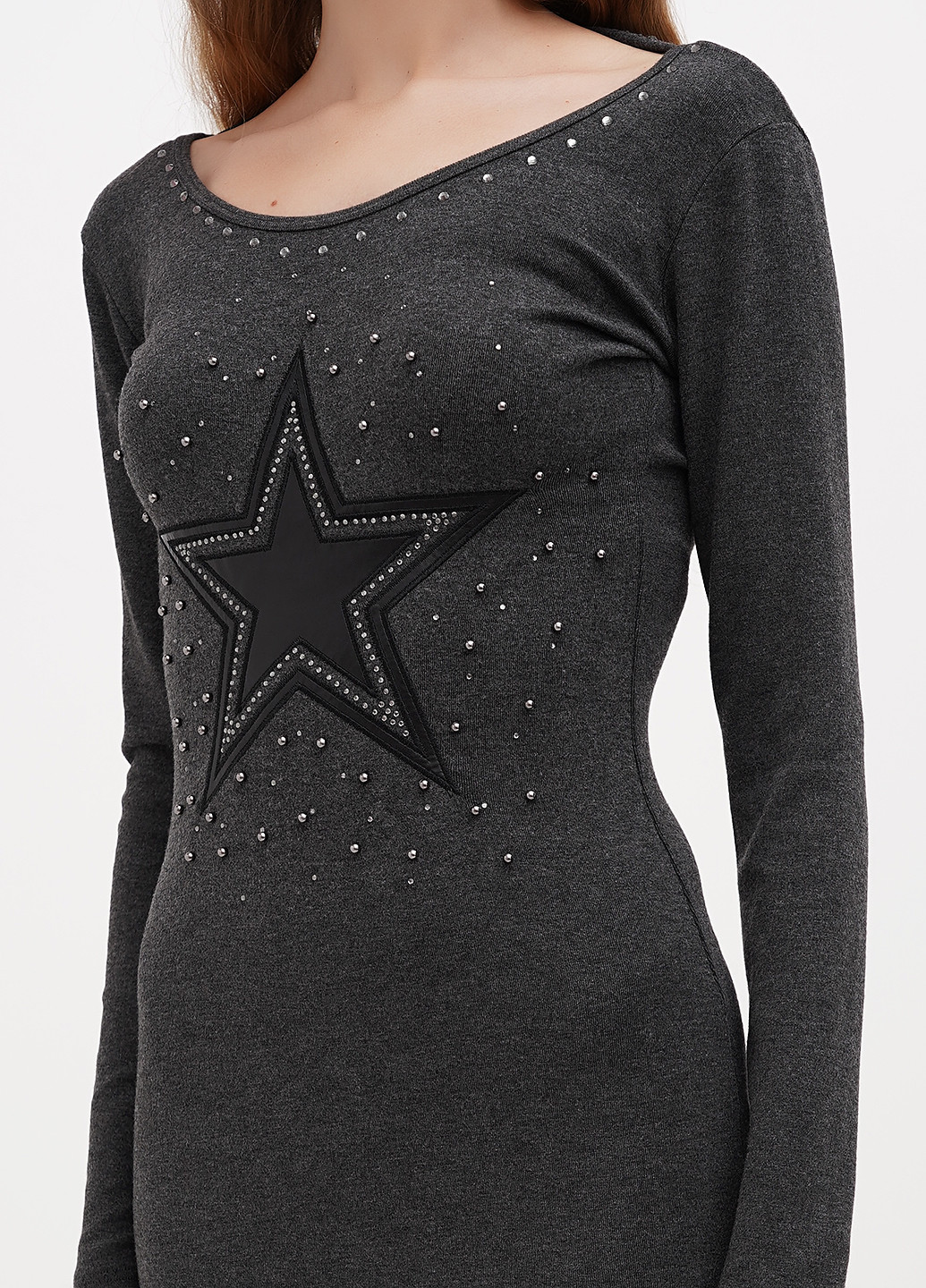 Графитовое кэжуал платье с открытой спиной, силуэтная Sassofono Club меланжевое