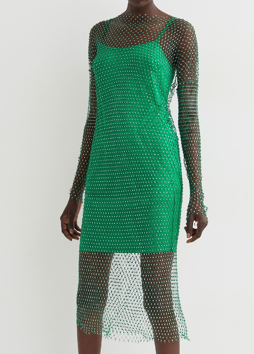 Зеленое коктейльное платье H&M однотонное