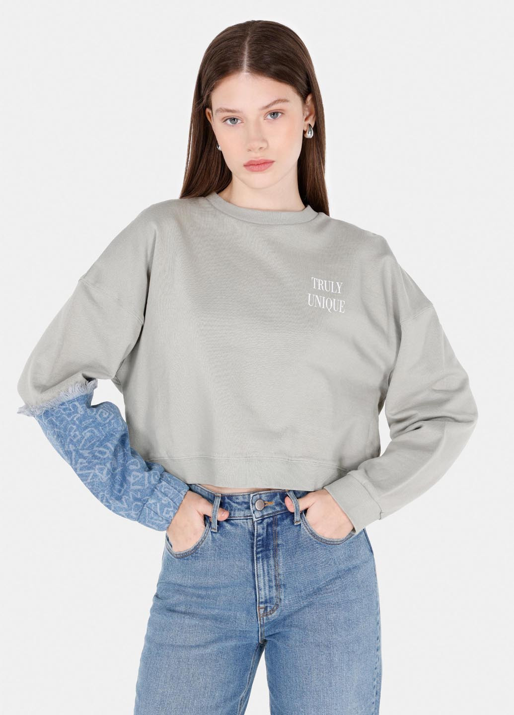 Сірий світшот Colin's напис бахрома (336147530)